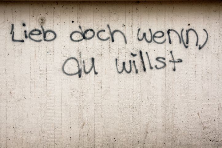 Grafitti Spruch an einer Wand: Lieb doch wen du willst. 