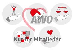 AWO-Grundwerte: Freiheit, Gleichheit, Gerechtigkeit, Solidarität und Toleranz – Icons in je vier bis sechs verschiedenen Varianten (InDesign)