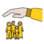 Icon einer Hand, die schützend über einer Gruppe von Menschen schwebt