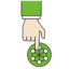 Icon einer Hand, die mit dem Zeigefinger auf ein grünes Symbol mit weißen Knotenpunkten drückt, die durch Linien verbunden sind