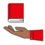 Icon einer Hand, über der ein rotes Buch schwebt