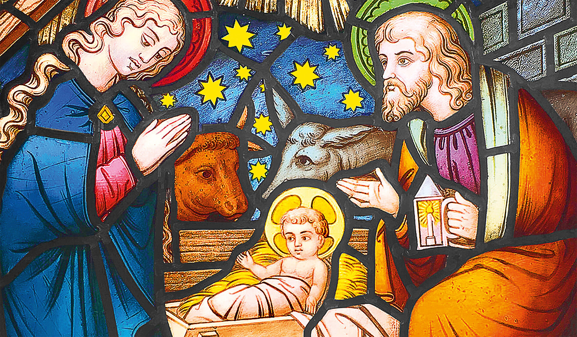 Wohlfahrtsmarken: Weihnachtsmarke 2025, Motiv: Kirchenfenster der Nicolaus-Gallus-Kapelle in Regensburg, das die Geburt Jesu im Stall bei Bethlehem zeigt