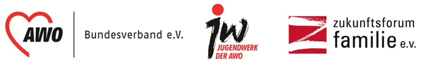 Das Bild zeigt die Logos von AWO, jw Jugendwerk der AWO und Zukunftsforum Familie e.v.