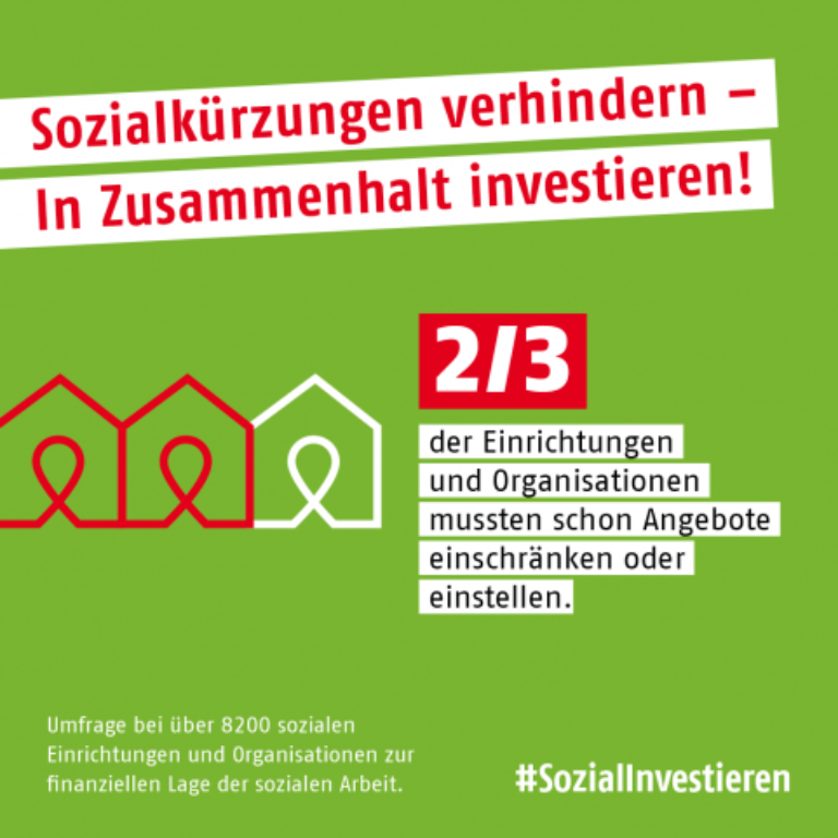 Anzeige auf der steht "Sozialkürzungen verhindern -in Zusammenhalt investieren"
