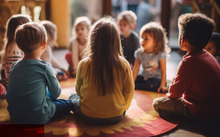 Kinder sitzen in einem Kreis- Ausschnitt des Covers vom gemeinsamen Appell des Kita-Qualitätsbündnisses aus AWO, GEW und dem KTK-Bundesverband