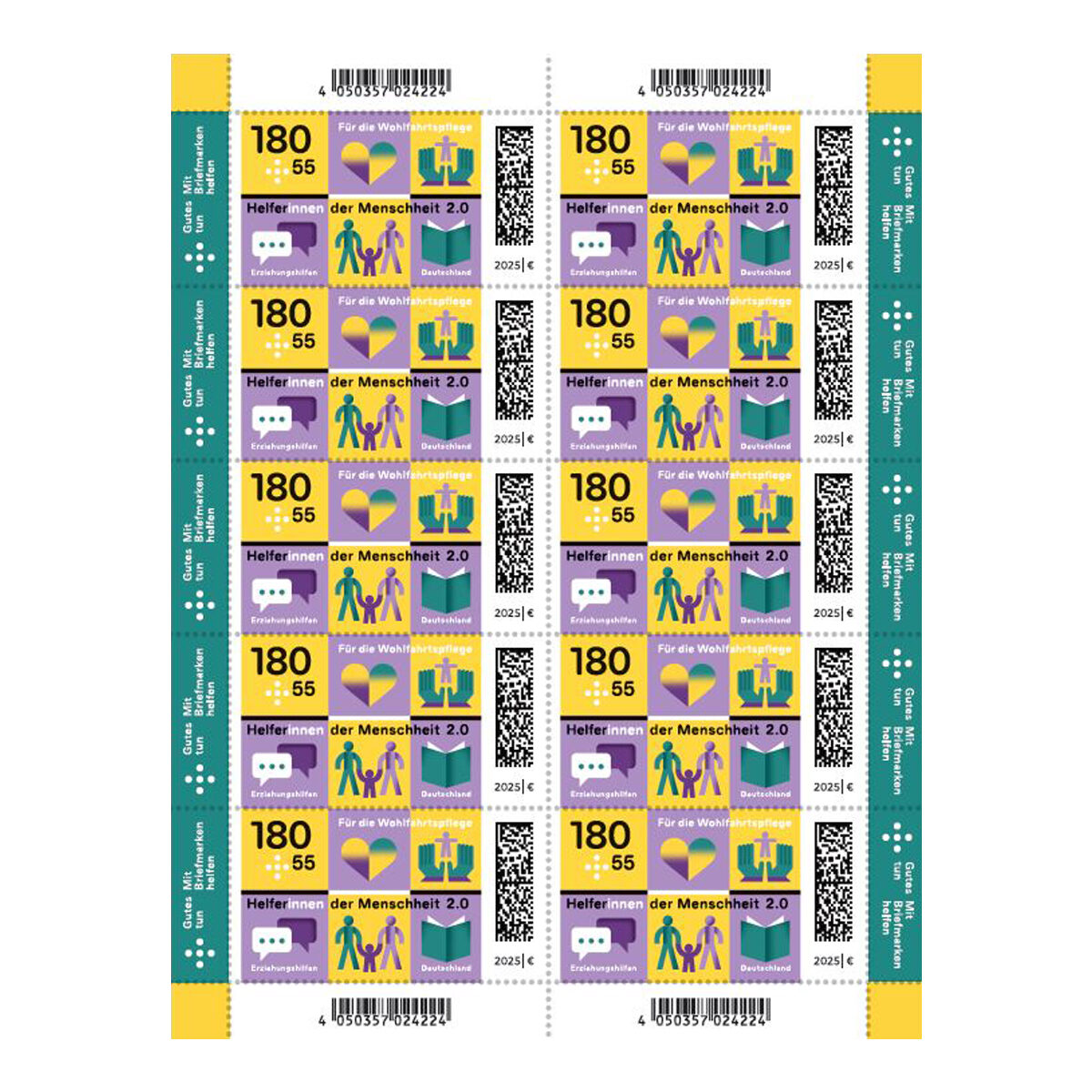 Wohlfahrtsmarkenset 10 x 1,80 Euro plus 55 Cent