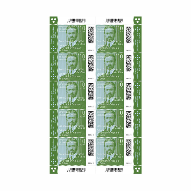 Wohlfahrtsmarken 2026: Zehnerbogen Ernst Jakob Christoffel (10 x 110 Cent + 45 Cent)