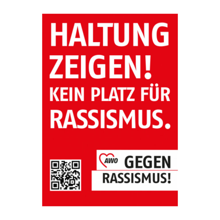 Aufkleber "Haltung zeigen! Kein Platz für Rassismus" mit AWO-Logo