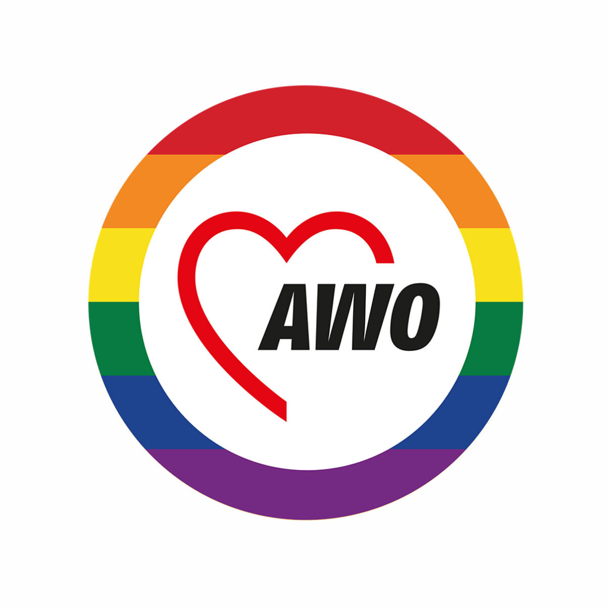 Button mit Regenbogenfarben und AWO-Logo