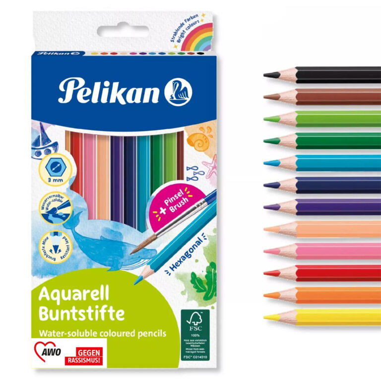 Pelikan Aquarell Buntstifte mit "AWO gegen Rassismus"-Logo