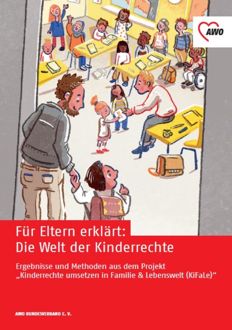Cover der AWO-Handreichung. Man sieht ein illustriertes Klassenzimmer mit vielen Kindern darin.